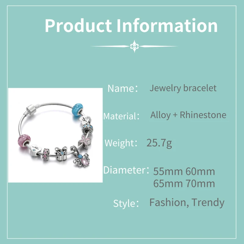 Fairy Jewelry Bracelet Gold Color Bee Clover Pendant Flower Rhinestone Bead Link Charm Women Bracelets Bangles Femme Girl Gift | Украшения