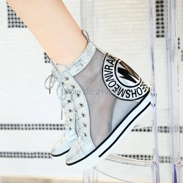 New 2014 Summer Breathable Height Increasing Shoes Woman Transparent Fashion Sneakers Women Flats High Top Wedge | Обувь