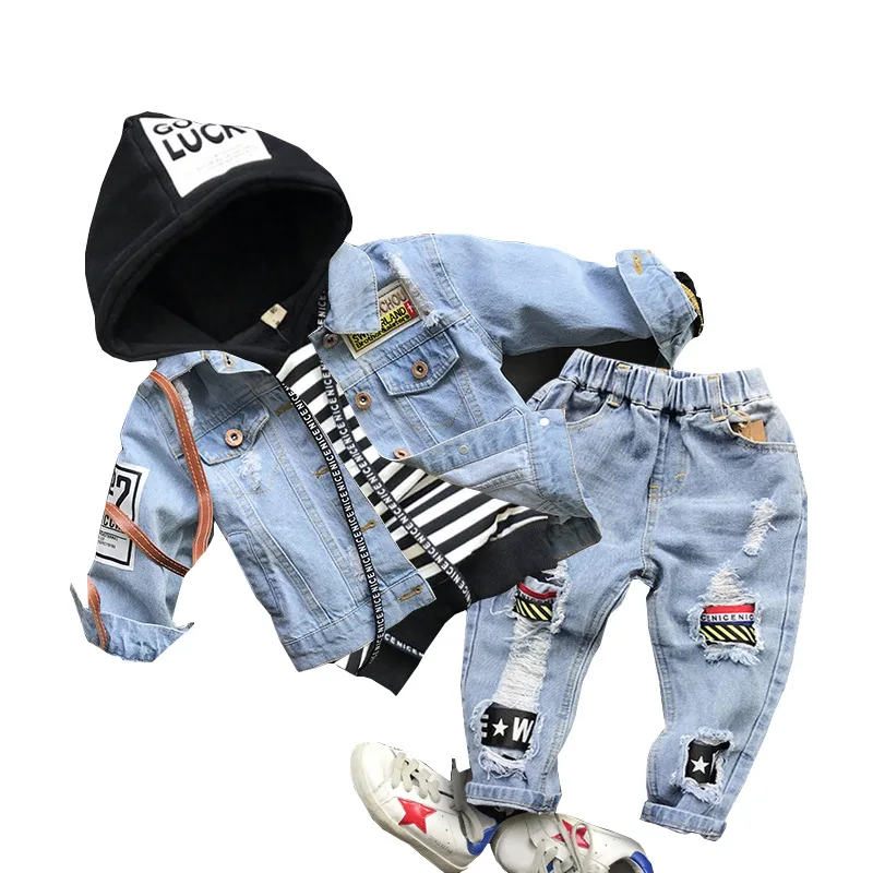 3PCS Baby Boys Suits Girls Clothes Sets For Kids Coat+Hooded T-shirt+ Jeans Pant 3pcs Sport Suit Children Clothing | Детская одежда и