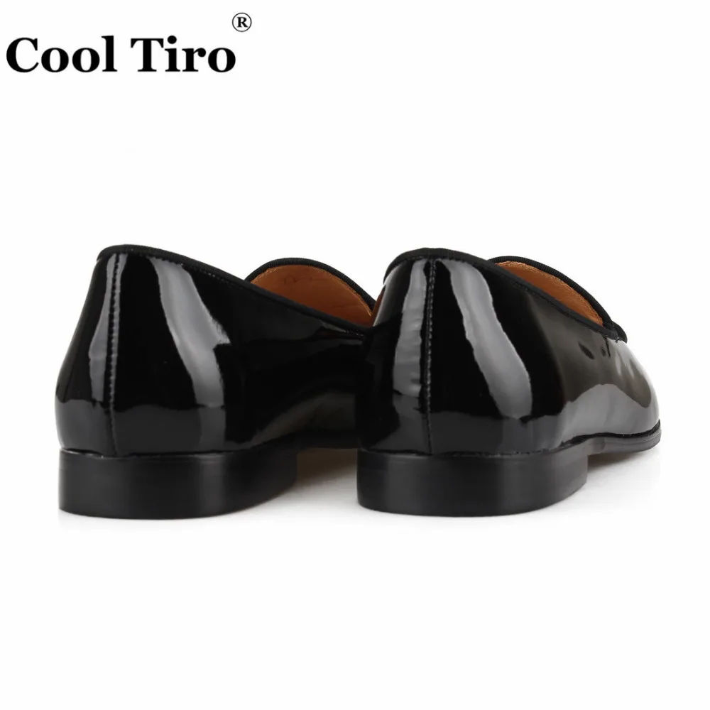 COOL TIRO new black Patent Leather stitching with Ethnic style pattern canvas loafers Banquet Wedding dress slip-on men shoes | Обувь