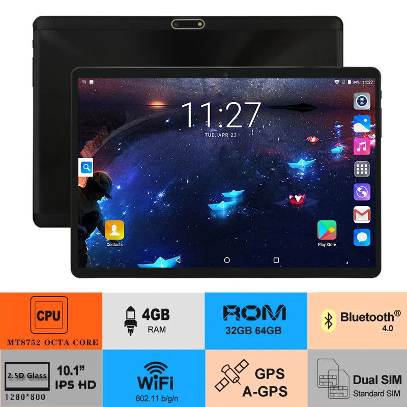 Новинка 2019 10 дюймов 3G 4G LTE планшетный ПК Octa Core 4 Гб RAM 64 ROM 1280*800 IPS 2.5D Закаленное