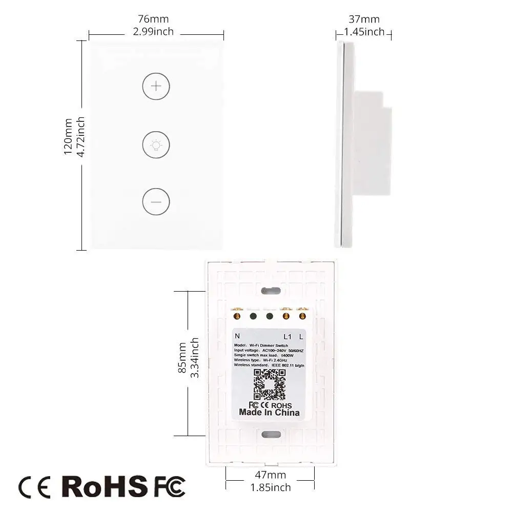 Smart WiFi Dimmer Light Switch Glass Touch Panel Wireless Remote Timing Function Control work with Alexa Google Home Assistant