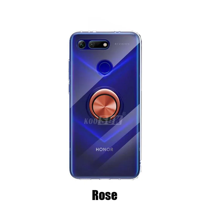 Rose Huawei Honor View 20 чехол, Роскошный прозрачный Мягкая Силиконовая защита из ТПУ, кольцо, магнетизм для Honor V20 PCT-AL10, чехол - Цвет: Rose