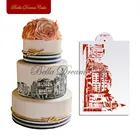 Европейское здание трафарет для украшения торта, пластиковый шаблон для помадки, настенный трафарет Инструменты для украшения торта, посуда для выпечки, ST-867-1