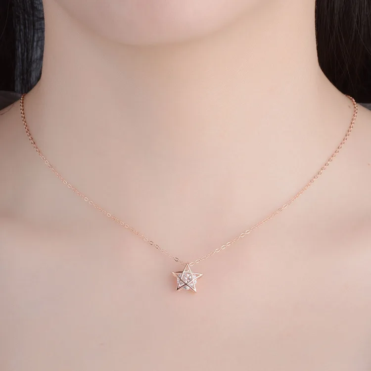 2018 New Simple s925 pure silver inlaid zircon necklace star Crystal double color Lady pendant Ornament | Украшения и аксессуары
