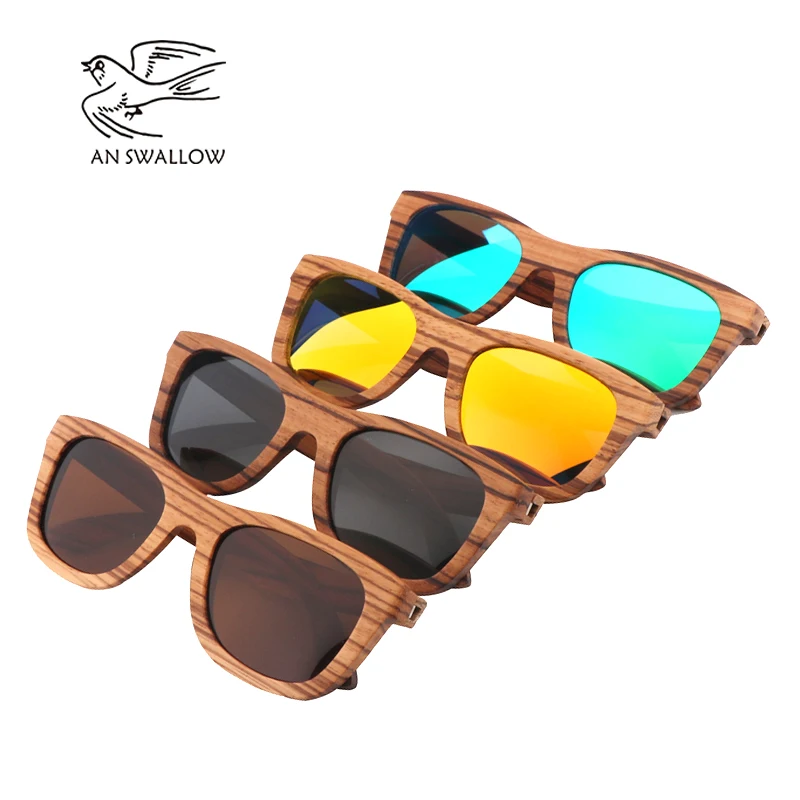 

AN SWALLOW New 100% Real Zebra Wood Sunglasses Polarized Handmade Bamboo Mens Sunglass Sun glasses Men Gafas Oculos De Sol Mader