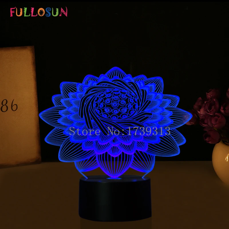 Красивая 3D Светодиодная лампа в виде цветка лотоса USB 3D светодиодный ночник 7 цветов Сенсорная настольная лампа как детская спальня 3D огни