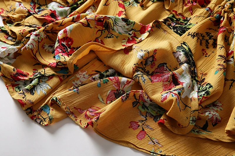 Women Sexy V neck Lace Up Boho Dress Yellow Floral Batwing Sleeve Beach Summer Dresses Long Vintage | Женская одежда
