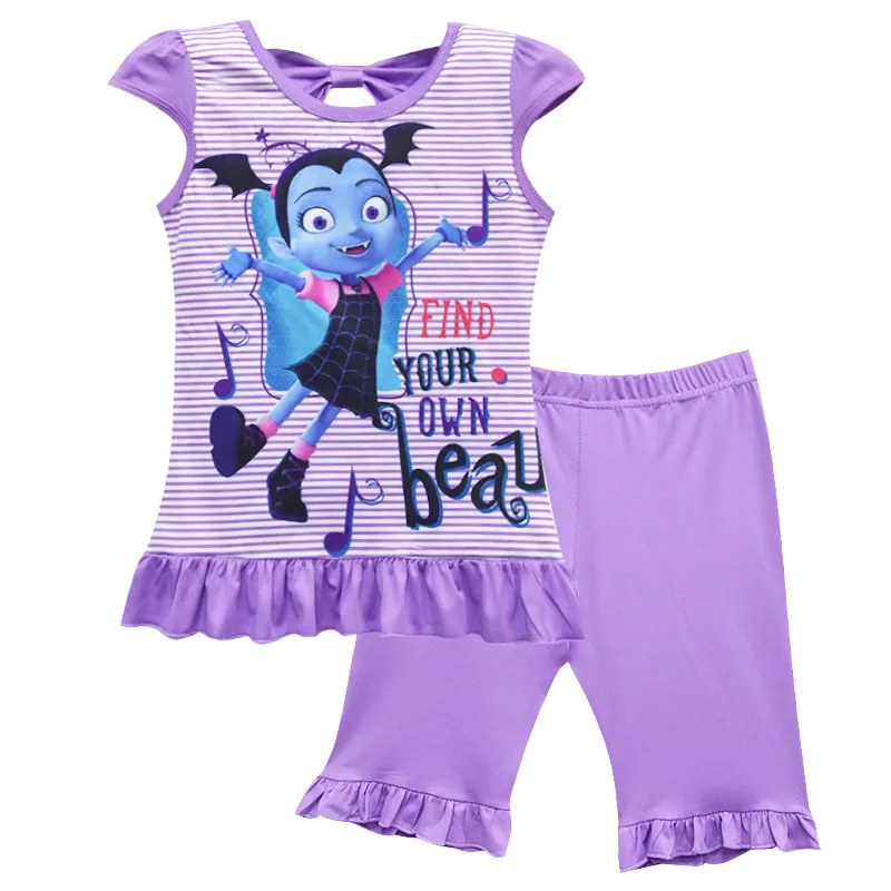 Рождество для маленьких девочек Vampirina пижамы 2 шт. комплект Vampirinas комплект одежды тролли пижамы комплект из двух предметов осень детская одежда