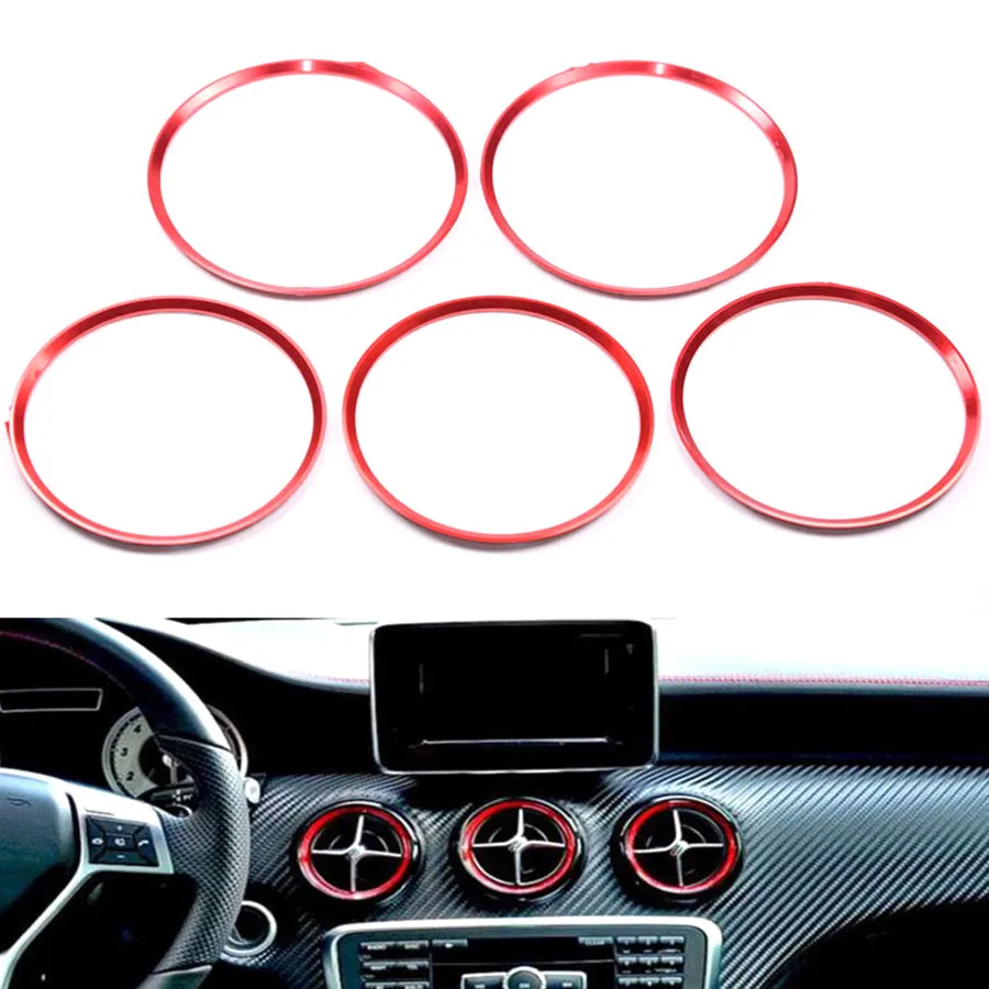 

YAQUICKA 5x Car Front Air Condition Trim Outlet Vent Ring Cover Trim Circle For Mercedes Benz A/B/CLA/GLA Class 180 200 220 2015