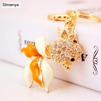 high quqntity crystal fish key chains holder goldfish bag buckle handbag pendant for car keyrings for women keychain gift k1575