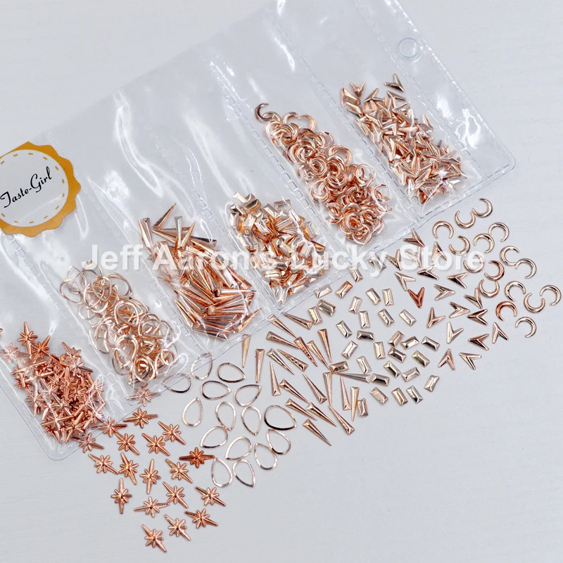 Смешанные формы розовое золото металлические 3d украшения для ногтей заклепки