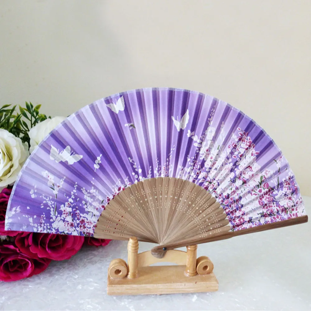 Flower Butterfly Pattern Folding Dance Wedding Party Lace Silk Folding Hand Held Flower Fan G619