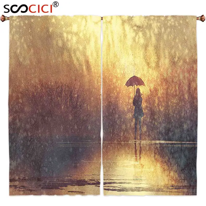Оконные шторы обработаны 2 панелями современный силуэт одинокой женщины под