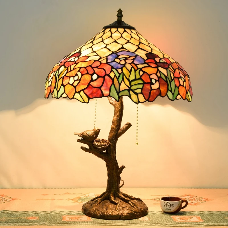 Eusolis 16-inch Stained Glass Vintage Table Lamp Classical Decorative Light Luminaria De Mesa Abajur Para Quarto Infantil | Лампы и