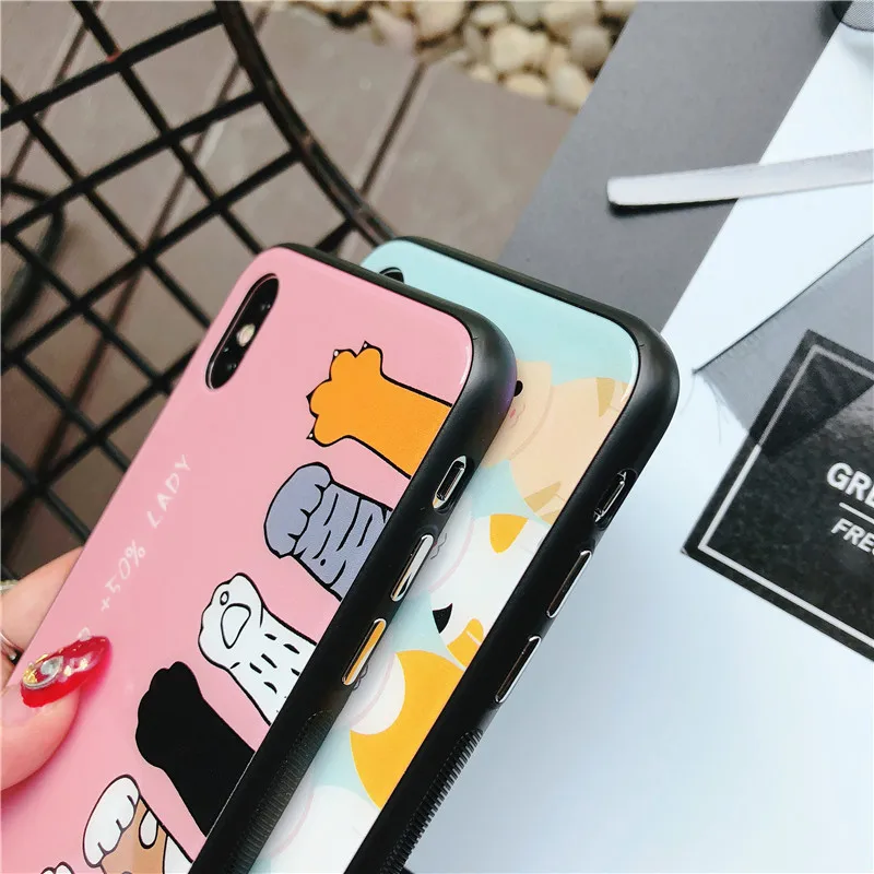 I7 милый мультяшный Кот стеклянный чехол для телефона на iPhone 7 жесткий iPhone7 6 6s 8 Plus X