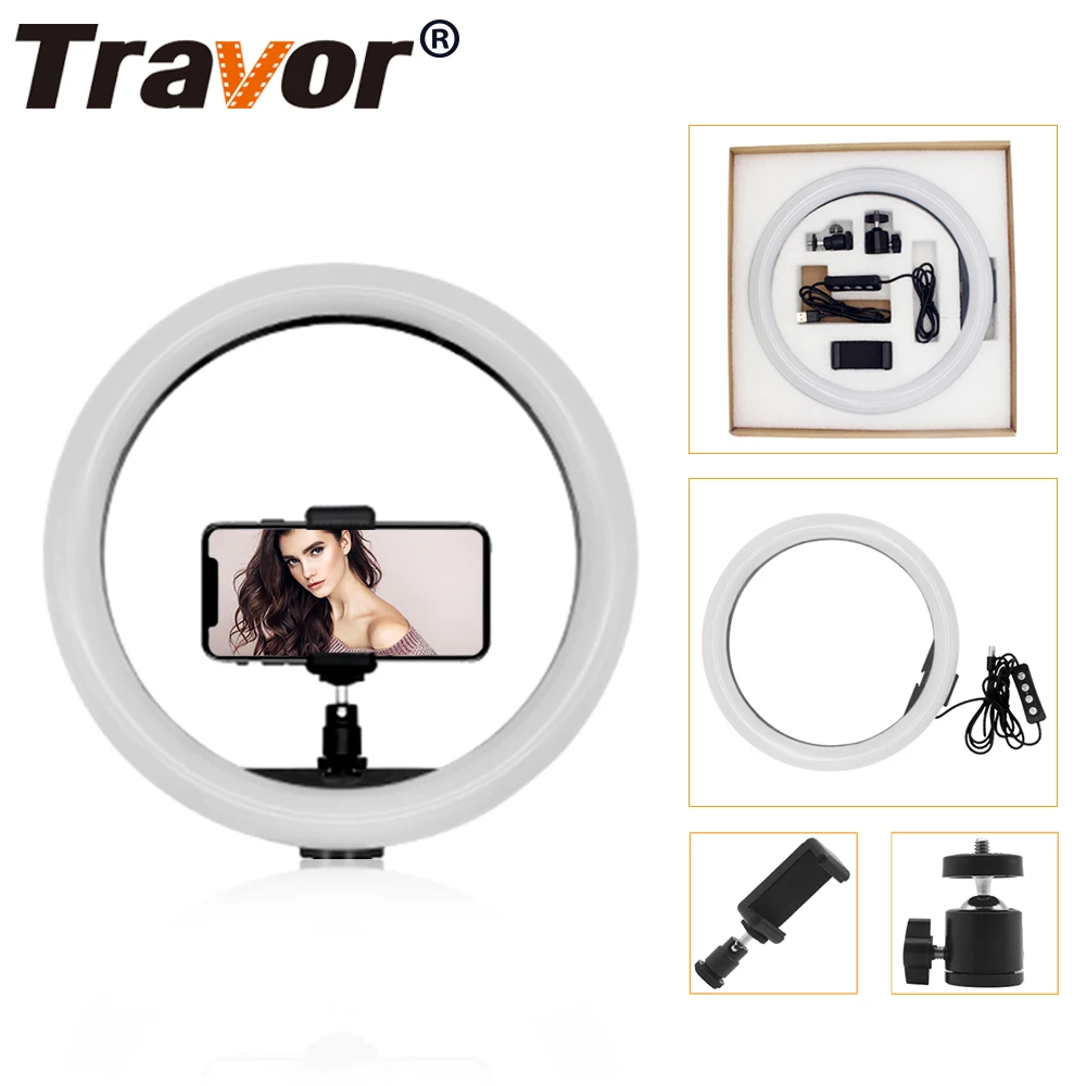 Travor 12 дюймов/30 см светодиодный кольцевой светильник для селфи трехскоростной бесступенчатый светильник ing с регулируемой яркостью с колыбелью для макияжа видео Live Studio