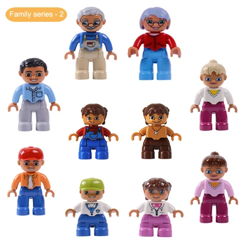 5 10 20. Кубики, Набор фигурок Duplo, совместимые фигурки, блоки, большие кирпичи, персонажи, семья, полиция, строительный блок, игрушка - Цвет: Family series-2