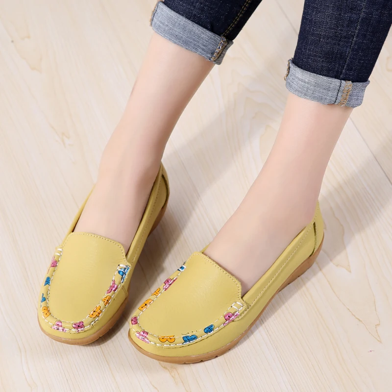 Yellow B Weideng/женские туфли-оксфорды из натуральной кожи на плоской подошве; слипоны; лоферы; повседневная обувь ярких цветов с перфорацией; сезон лето; ; ручная работа - Цвет: Yellow B