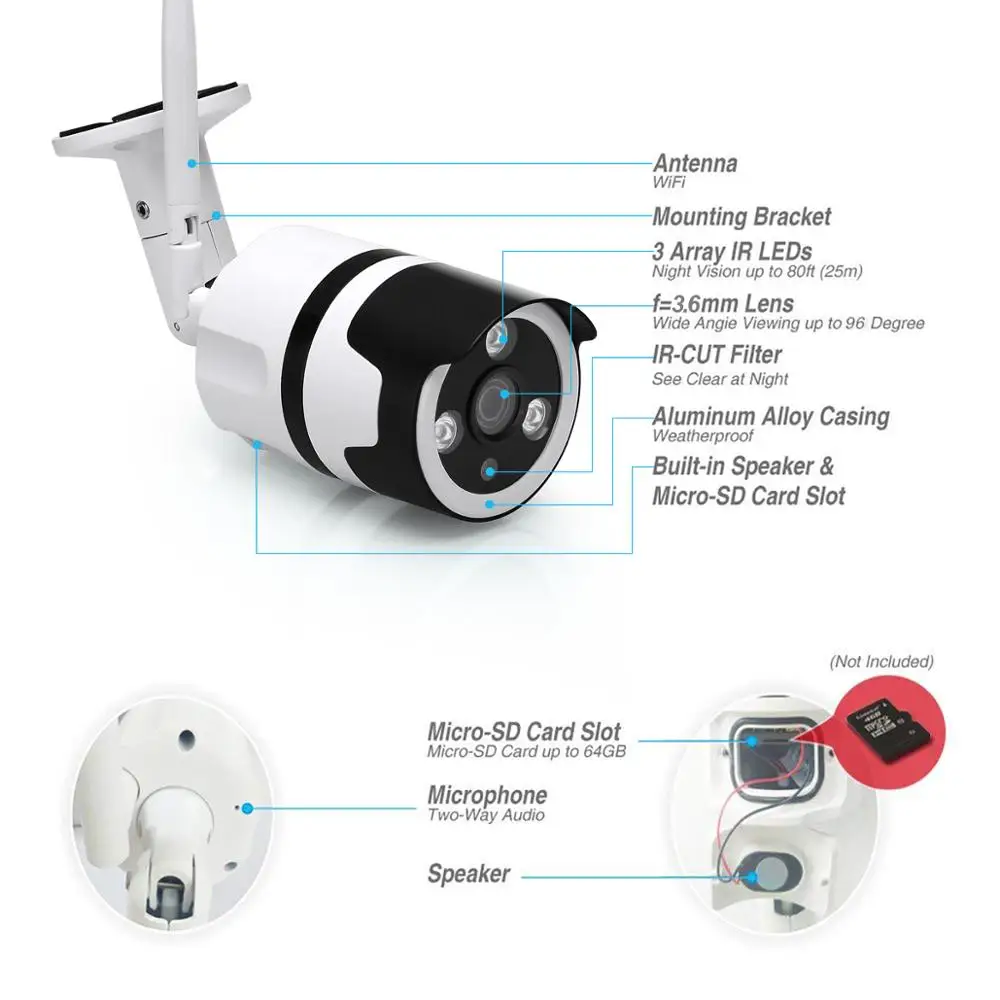 DAYTECH IP камера наружная безопасность WiFi CCTV P2P IP66 Водонепроницаемая двухсторонняя
