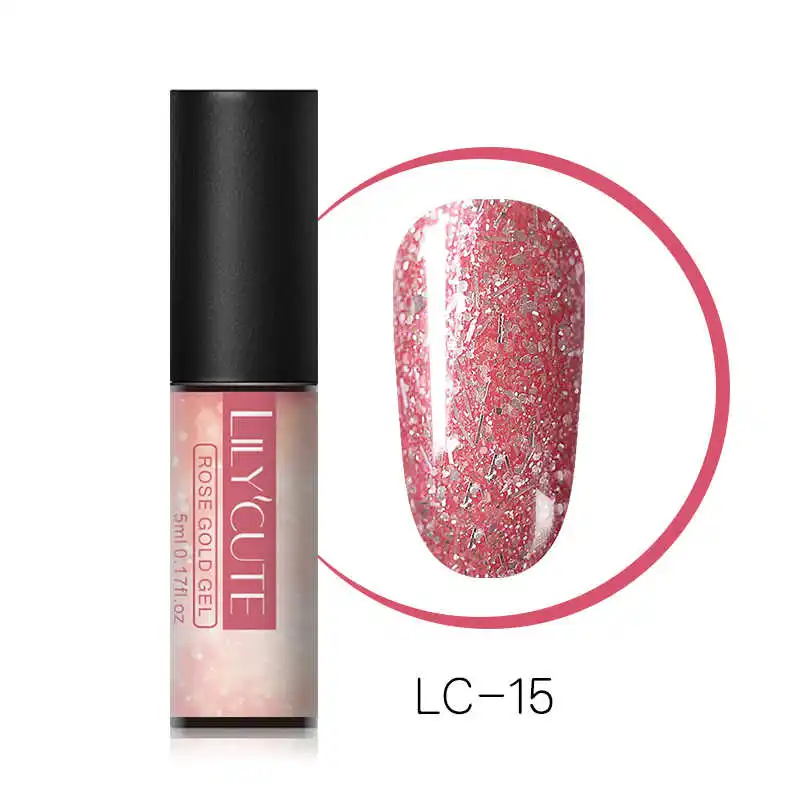 LC-15 LILYCUTE, 5 мл, розовое золото, УФ-гель для ногтей, блестки, блестки, замачиваются, УФ Гель-лак, цветной лак для ногтей, сделай сам, лак для ногтей - Цвет: LC-15