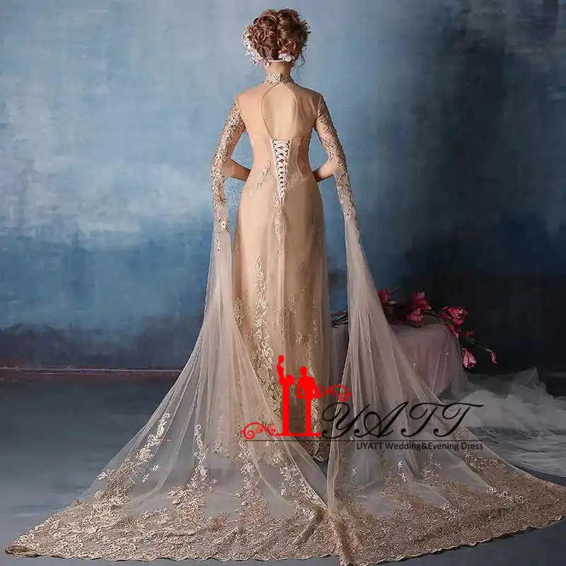 Robe De Mariage 2017 настоящая фотография новинка vestido de noiva золотые кружевные аппликации