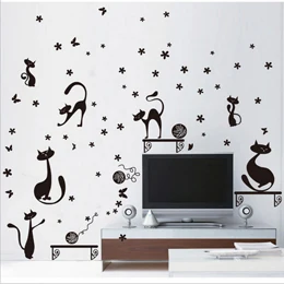 Новый милый мультяшный черный стикер на стену с кошкой детские комнаты