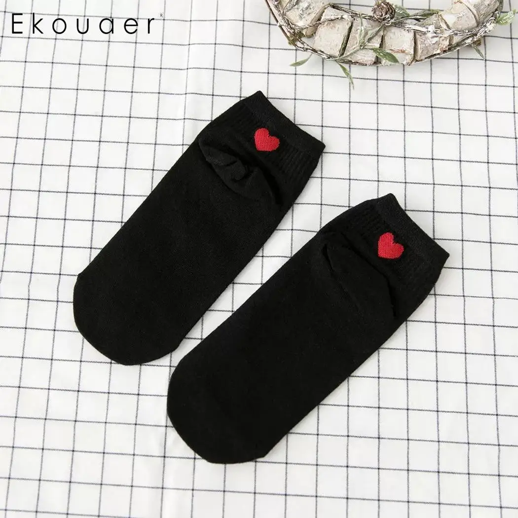 Ekouaer/женские носки Harajuku, хлопковые короткие носки с принтом сердца, женские носки для девочек, удобные милые носки, нижнее белье
