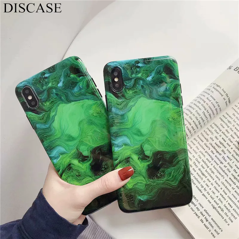 DISCASE модный Psychedelic Зеленый Мраморный чехол для телефона iphone XS MAX XR X 8 7 6 6s plus