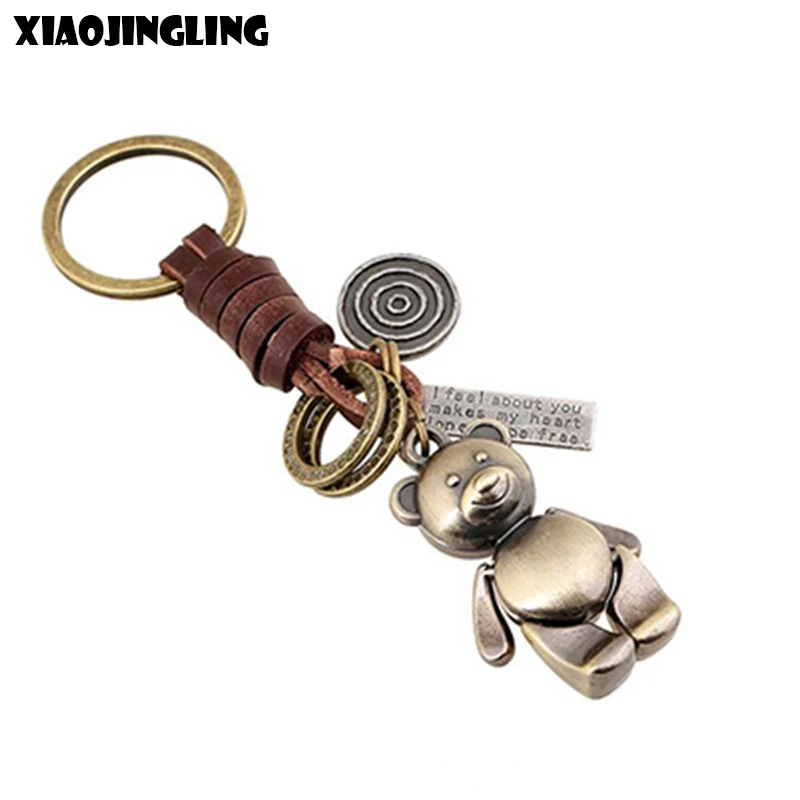 XIAOJINGLING модный винтажный брелок из натуральной кожи с милым медведем