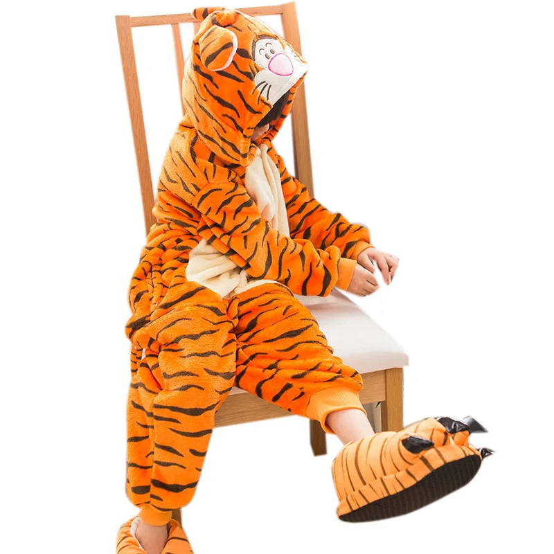 Holiday Kigurumi flannel Tigger Pajamas Cosplay Costume Children Unisex Kids Cartoon Onesie Animal Pyjama Home Pijama Halloween |