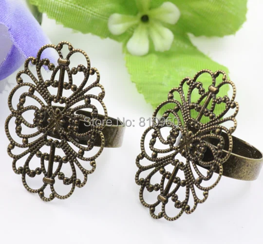 

Wholesale Ring Settings 100pcs 26X34mm Flower Pattern Rings Brass Antique Bronze Rings Base Settings Accessory Findings