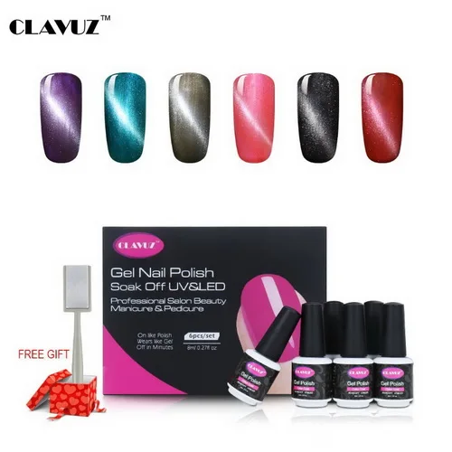 C002 CLAVUZ 6 шт. набор 3D кошачий глаз Гель-лак для ногтей Soak Off подарок с магнитами магнит палочки Lucky полу постоянный день рождения лак для ногтей набор - Цвет: C002