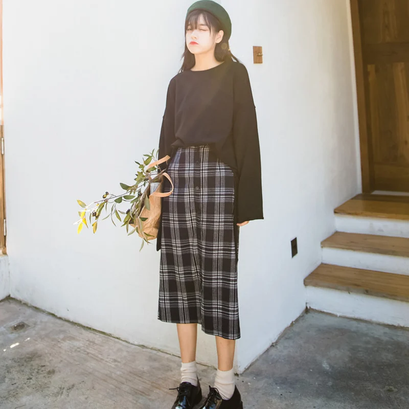 Дропшиппинг для женщин Harajuku Chic миди юбка лето девушка 2018 Новый прямой Кнопка