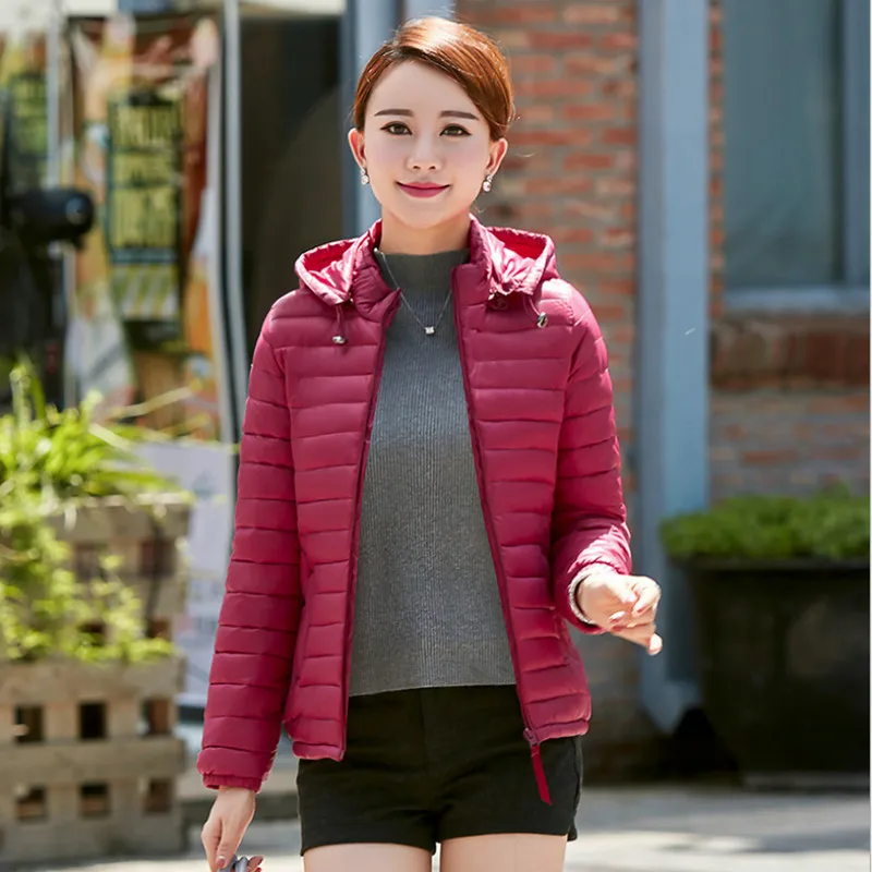 

2018 Winter Coat Women Light Down Cotton Parka Short Slim Korean Hat Detachable Fashion Warm Parkas Female Cotton-padded Jacket