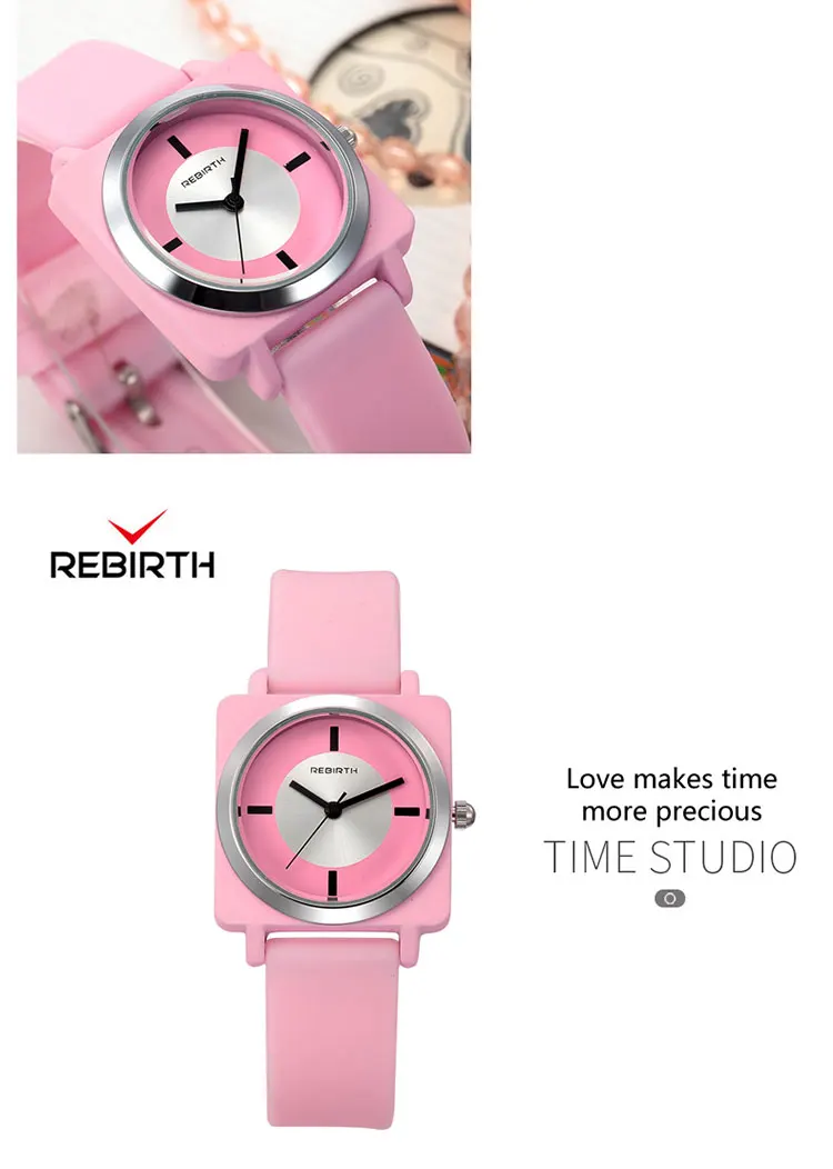 Rebirth новые Брендовые женские часы мягкий черный силиконовый ремешок Reloj Mujer Роскошные Кварцевые женские часы Женская мода Montre Femme