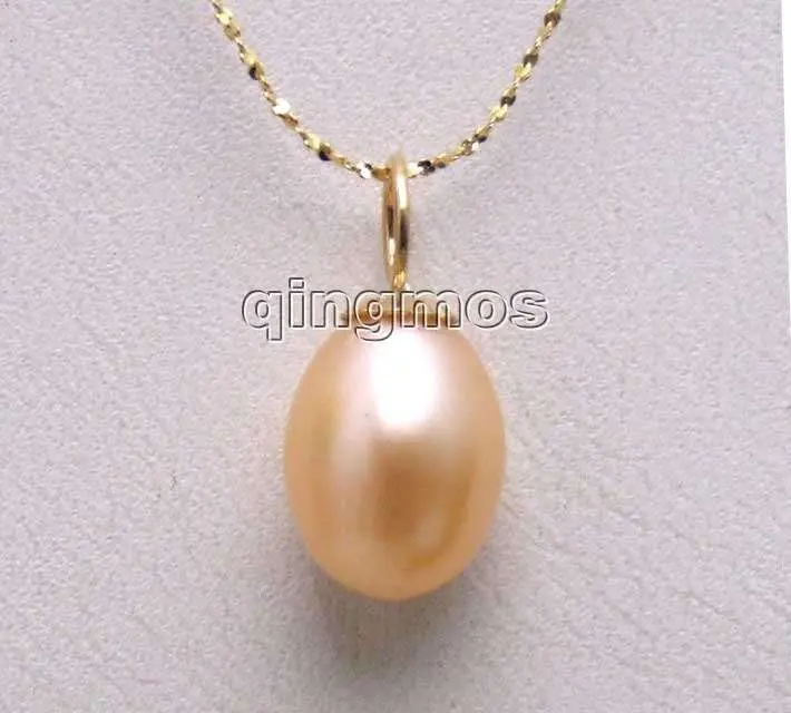 Золотая цепочка с натуральным розовым жемчугом AAA 9*10 мм 16 дюймов necklace-nec5519