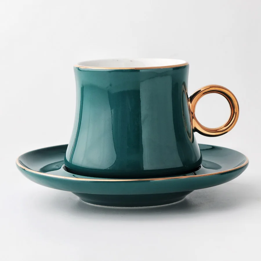 Coffee Cup Set (B) MUZITY, элегантный набор керамических кофейных чашек, фарфоровая чашка с золотым краем и блюдце с 304, ложка из нержавеющей стали, керамические кружки - Цвет: Coffee Cup Set (B)