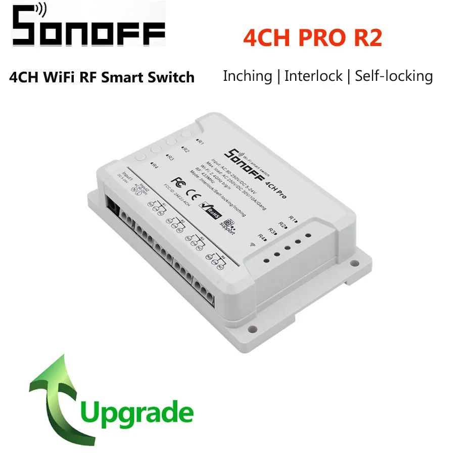 Выключатель Sonoff 4CH Pro R2 с поддержкой Wi Fi и 4 клавишами 433 МГц|Смарт-гаджеты| |
