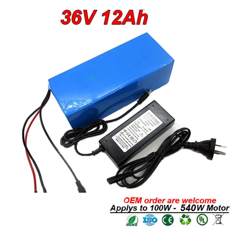 36V 12Ah 500W комплект литий-ионных батарей для электровелосипеда аккумуляторная