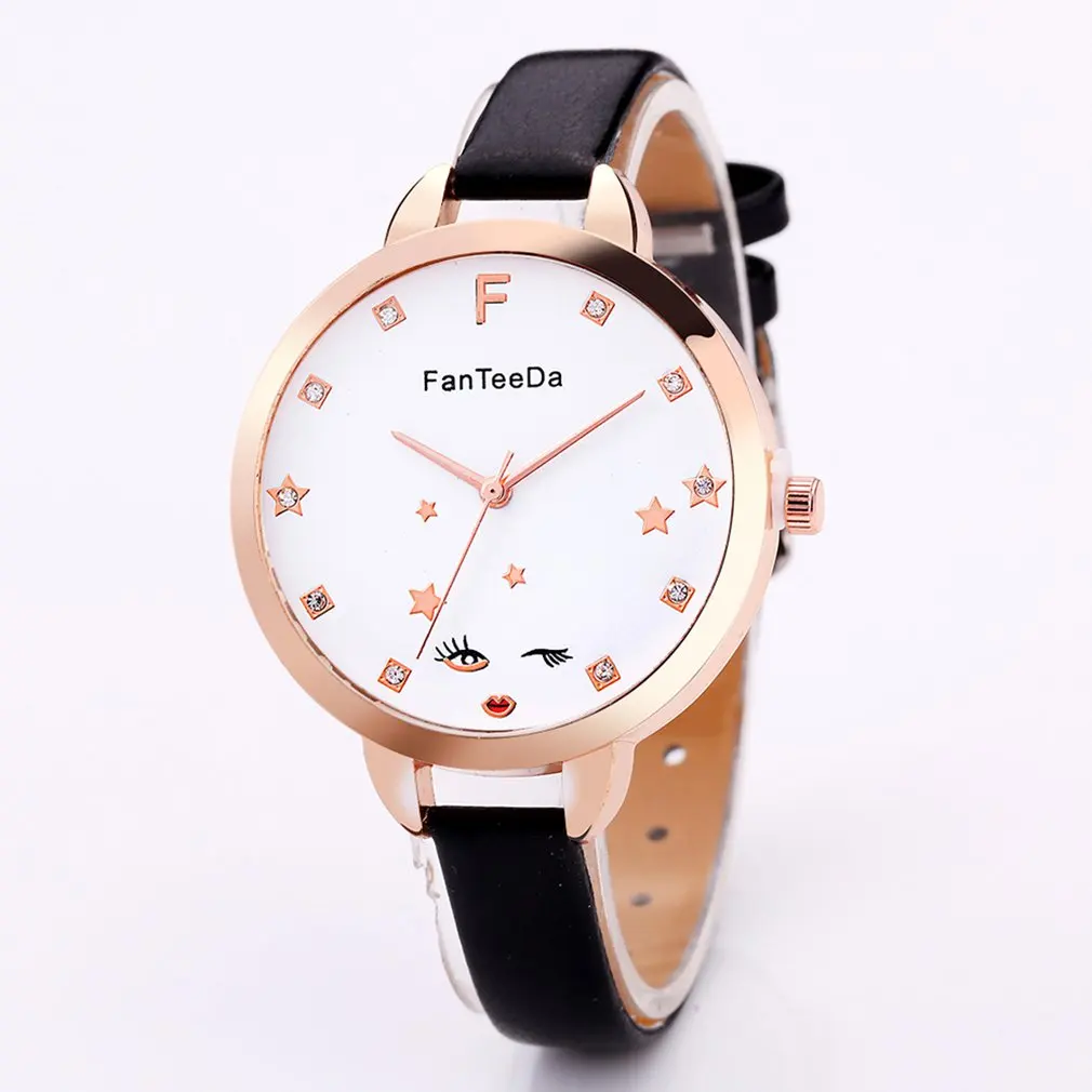 Новые Сексуальные женские кварцевые часы с узором красные губы чернила звезда PU