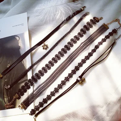 Новая мода панк готический девушка бархат кружево черного цвета Харадзюку