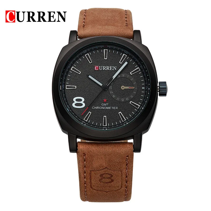 Curren 8139 Элитный бренд Для мужчин кварцевые часы кожаный ремешок Часы Открытый