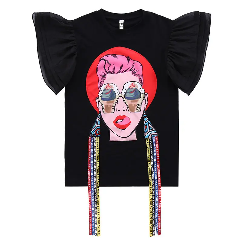 Alternative Fashion Style Dress 2020 Summer Girls Cartoon Beauty Patch Dresses Clothes Novelty Kids Flare Sleeve Tshirt | Детская одежда