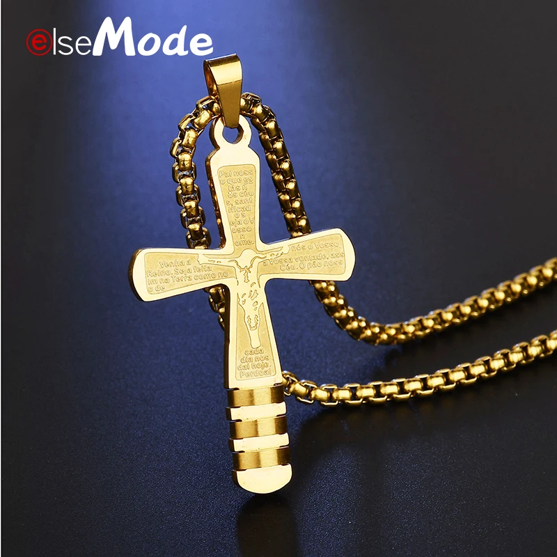 ELSEMODE Библия молитвенный крест подвеска ожерелья золотой цвет нержавеющая сталь