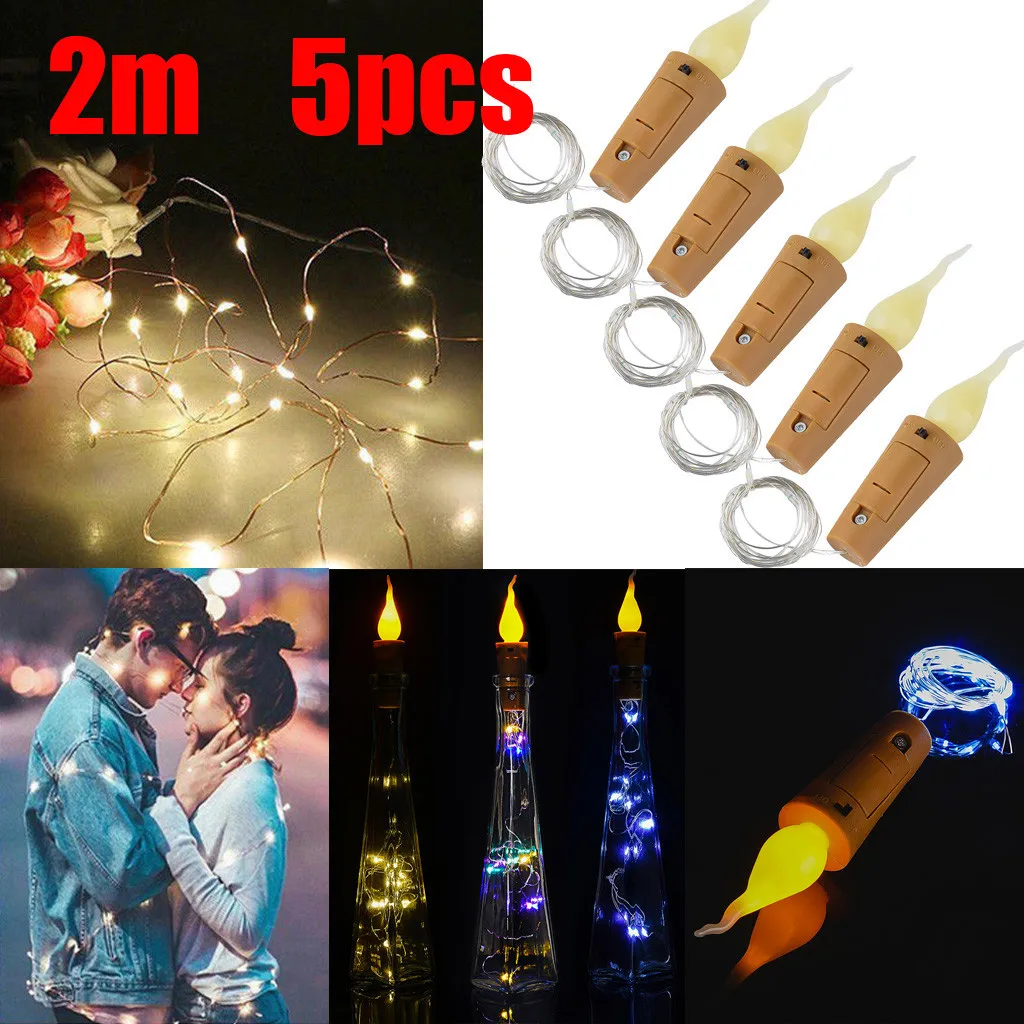 Прямая поставка 5 шт. Теплая бутылка для вина в форме свечи гирлянда 20