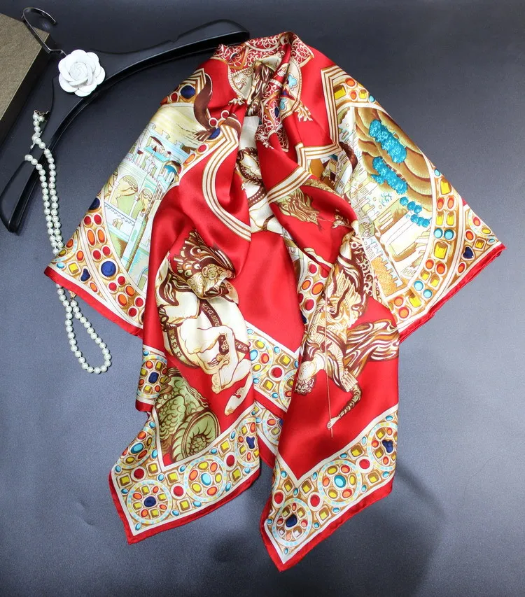 Silk scarves silk square scarves.Brand Twill Sillk Pashmia Luxury Large Size Square Shawls and Scarves 100cm Vintage Sailing | Аксессуары