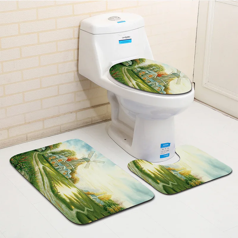 

Zeegle Microfiber 3Pcs Bath Mat Set Painting Rhyme Bathroom Carpets 3 Pieces Anti-slip Bathroom Floor Mats Doormats Toilet Rugs