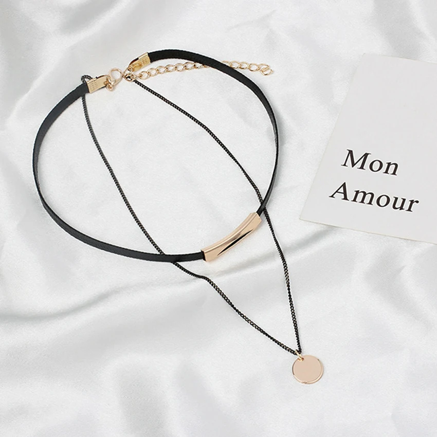 Simple Gold Coin Layered Choker Necklace For Women Multi Layer Black Chocker Necklaces collar collier femme colar bijoux | Украшения и
