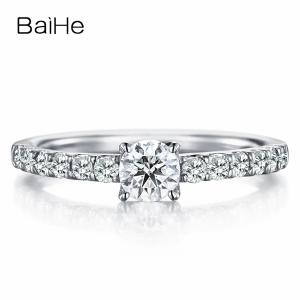 BAIHE Solid 10 K белое золото около 0.25ct Сертифицированный круглый разрезанный муассанит обручальное женское модное модный подарок для ювелирных изделий Кольцо